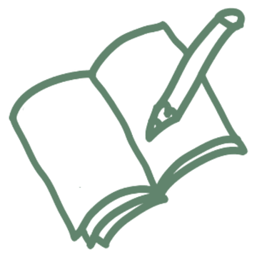A hand-drawn open notebook with a pencil resting on the page